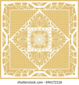 Template print for Sofa Square Pillow. Floral Geometric Pattern with hand-drawing Mandala. Vector illustration. For fabric, textile, bandana, scarg, carpet print. gOLD color