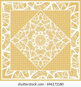 Template print for Sofa Square Pillow. Floral Geometric Pattern with hand-drawing Mandala. Vector illustration. For fabric, textile, bandana, scarg, carpet print. gOLD color