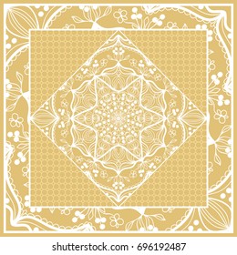 Template print for Sofa Square Pillow. Floral Geometric Pattern with hand-drawing Mandala. Vector illustration. For fabric, textile, bandana, scarg, carpet print. gOLD color