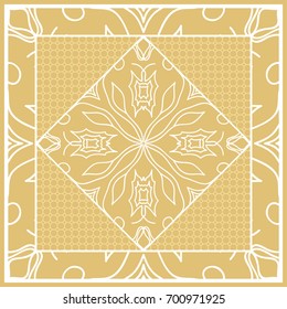 Template print for Sofa Square Pillow. Floral Geometric Pattern with hand-drawing Mandala. Vector illustration. For fabric, textile, bandana, scarg, carpet print. gOLD color