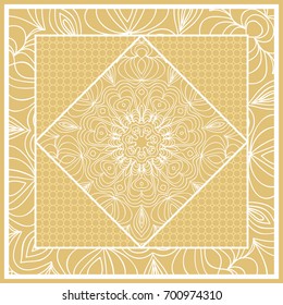 Template print for Sofa Square Pillow. Floral Geometric Pattern with hand-drawing Mandala. Vector illustration. For fabric, textile, bandana, scarg, carpet print. gOLD color