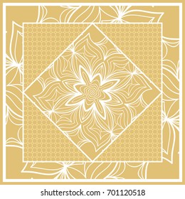 Template print for Sofa Square Pillow. Floral Geometric Pattern with hand-drawing Mandala. Vector illustration. For fabric, textile, bandana, scarg, carpet print. gOLD color