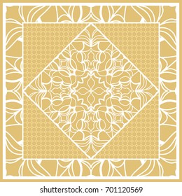 Template print for Sofa Square Pillow. Floral Geometric Pattern with hand-drawing Mandala. Vector illustration. For fabric, textile, bandana, scarg, carpet print. gOLD color