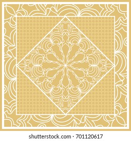 Template print for Sofa Square Pillow. Floral Geometric Pattern with hand-drawing Mandala. Vector illustration. For fabric, textile, bandana, scarg, carpet print. gOLD color