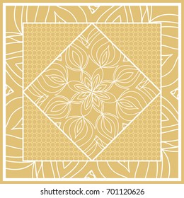 Template print for Sofa Square Pillow. Floral Geometric Pattern with hand-drawing Mandala. Vector illustration. For fabric, textile, bandana, scarg, carpet print. gOLD color