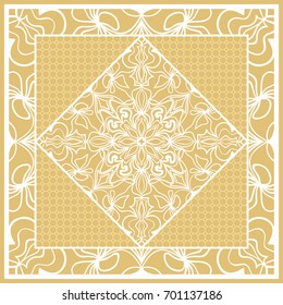 Template print for Sofa Square Pillow. Floral Geometric Pattern with hand-drawing Mandala. Vector illustration. For fabric, textile, bandana, scarg, carpet print. gOLD color