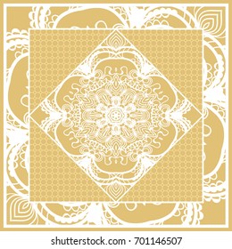 Template print for Sofa Square Pillow. Floral Geometric Pattern with hand-drawing Mandala. Vector illustration. For fabric, textile, bandana, scarg, carpet print. gOLD color