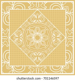 Template print for Sofa Square Pillow. Floral Geometric Pattern with hand-drawing Mandala. Vector illustration. For fabric, textile, bandana, scarg, carpet print. gOLD color