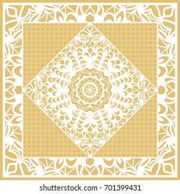 Template print for Sofa Square Pillow. Floral Geometric Pattern with hand-drawing Mandala. Vector illustration. For fabric, textile, bandana, scarg, carpet print. gOLD color