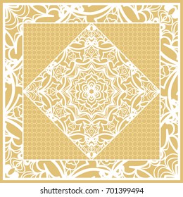 Template print for Sofa Square Pillow. Floral Geometric Pattern with hand-drawing Mandala. Vector illustration. For fabric, textile, bandana, scarg, carpet print. gOLD color