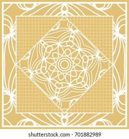 Template print for Sofa Square Pillow. Floral Geometric Pattern with hand-drawing Mandala. Vector illustration. For fabric, textile, bandana, scarg, carpet print. gOLD color
