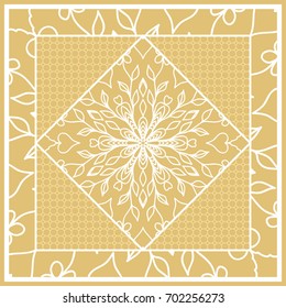 Template print for Sofa Square Pillow. Floral Geometric Pattern with hand-drawing Mandala. Vector illustration. For fabric, textile, bandana, scarg, carpet print. gOLD color