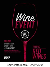 Template for promotions or presentations of wine events. Illustration of wine glass. Vector design.