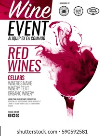 Template for promotions or presentations of wine events. Illustration with liquid effect. Stains of red wine. Vector design