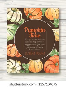 Template with pumpkin. Autumn elements for design greeting cards