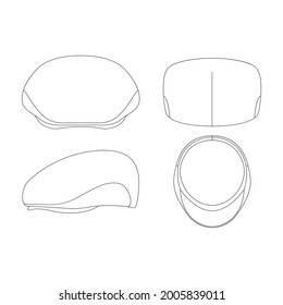 Template pure linen ivy league flat cap vector illustration flat sketch design outline headwear