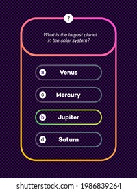 Template Question And Answers Neon Style For Quiz Game, Exam, Tv Show, School, Examination Test. Vector Illustration 10 Eps