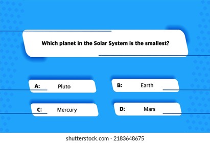 A template of questions and answer options for a quiz on a blue background. Test, exam, questions for a TV show. Vector illustration 