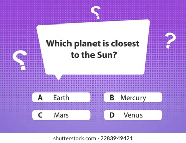 Preguntas y respuestas de plantilla sobre el tema del espacio. Prueba, programa de TV, examen. Ilustración vectorial.