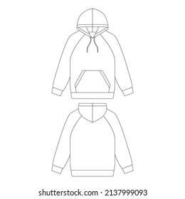 Template Raglan Hoodie Vector Illustration Flat Design Outline Clothing Collection