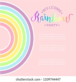 Template for Rainbow party, happy birthday card, party invitation, flyers, baby birth, lgbt concept. Hand drawn lettering Rainbow as logotype, badge, patch.