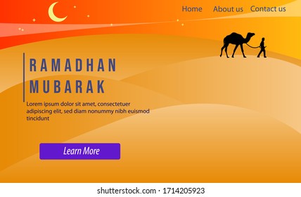 template ramadan full orange camel and human in desert