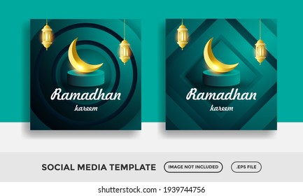Plantilla ramadhan kareem círculo abstracto y fondo cuadrado.