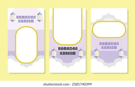 Template for Ramdan, with purple ornament arabic and lantern 