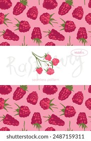 Template raspberry flyer design. Vector berry banner with drawings of raspberries. Natural cosmetic label. Red berry silhouette for eco store, healthy food shop. Botanical background.