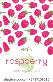 Template raspberry flyer design. Vector berry banner with drawings of raspberries. Natural cosmetic label. Red berry silhouette for eco store, healthy food shop. Botanical background.