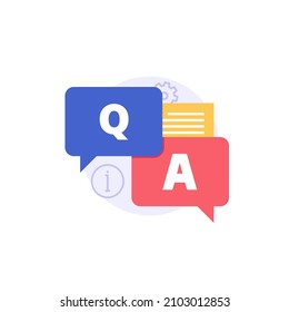 Template for reading frequently asked questions. Finding answer and solutions. Element of customer guide, useful information, faq, questions and answers. Vector illustration flat design for banner