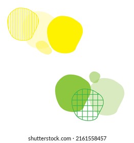 una plantilla lista para ser utilizada en el diseño web, gotas lisas de líquido en diferentes tonalidades de amarillo y verde, un blanco para un cartel, un estilo de diseño plano, un patrón de memphis, un conjunto de elementos de diseño