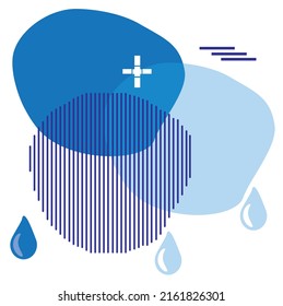 a template ready for use in web design, smooth drops of liquid in different shades of blue, a blank for a banner, a flat design style, an abstract memphis background, a set of design elements