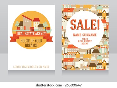 template for real estate agency cards, sale flyer for real estae agent, vector illustration