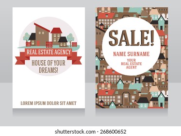 template for real estate agency cards, sale flyer for real estae agent, vector illustration