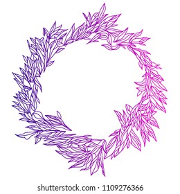 Template of realistic branches with leaves. Silhouette, art line. Nature botanical illustration in frame. Sketch. Vector isolated on white background eps.10
