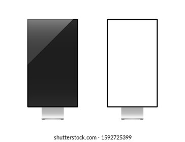 Template of realistic desktop computer monitors with off and blank white screen. Modern gadgets isolated on white background. Device layout. Vector illustration.