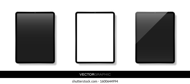 Template of realistic electronic tablets with off and white blank screen. Modern gadgets isolated on white background. Device layout. Vector illustration.