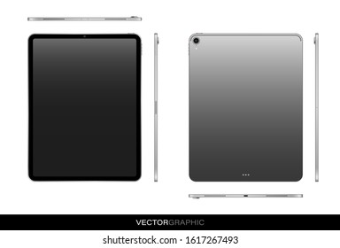 Template of realistic electronic tablets with off screen. Modern gadgets isolated on white background. Device layout. Vector illustration.