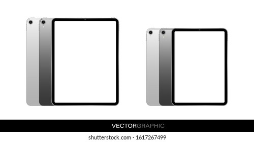 Template of realistic electronic tablets with off screen. Modern gadgets isolated on white background. Device layout. Vector illustration.