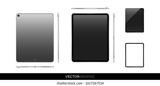 Template of realistic electronic tablets with off screen. Modern gadgets isolated on white background. Device layout. Vector illustration.