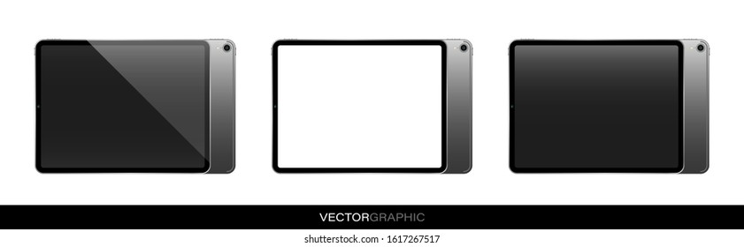 Template of realistic electronic tablets with off screen. Modern gadgets isolated on white background. Device layout. Vector illustration.