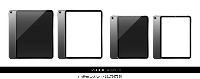Template of realistic electronic tablets with off screen. Modern gadgets isolated on white background. Device layout. Vector illustration.