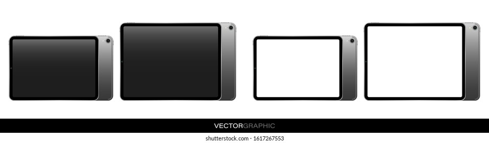 Template of realistic electronic tablets with off screen. Modern gadgets isolated on white background. Device layout. Vector illustration.