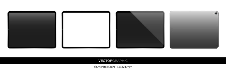 Template of realistic electronic tablets with off screen. Modern gadgets isolated on white background. Device layout. Vector illustration.