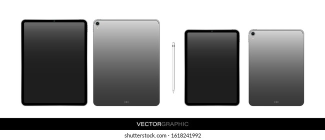 Template of realistic electronic tablets with off screen. Modern gadgets isolated on white background. Device layout. Vector illustration.