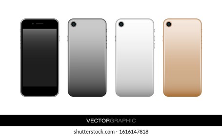 Template of realistic smartphone with off screen. Modern gadgets isolated on white background. Device layout. Vector illustration.
