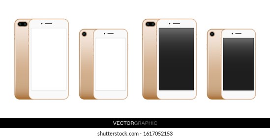 Template of realistic smartphones. Modern gadgets isolated on white background. Device layout. Vector illustration.