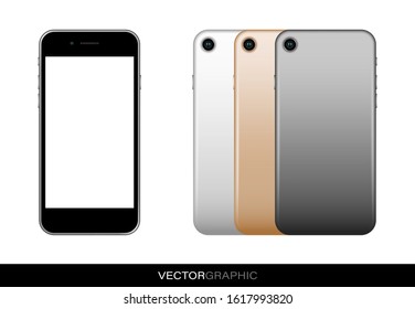Template of realistic smartphones. Modern gadgets isolated on white background. Device layout. Vector illustration.