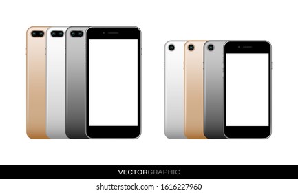 Template of realistic smartphones with off screen. Modern gadgets isolated on white background. Device layout. Vector illustration.